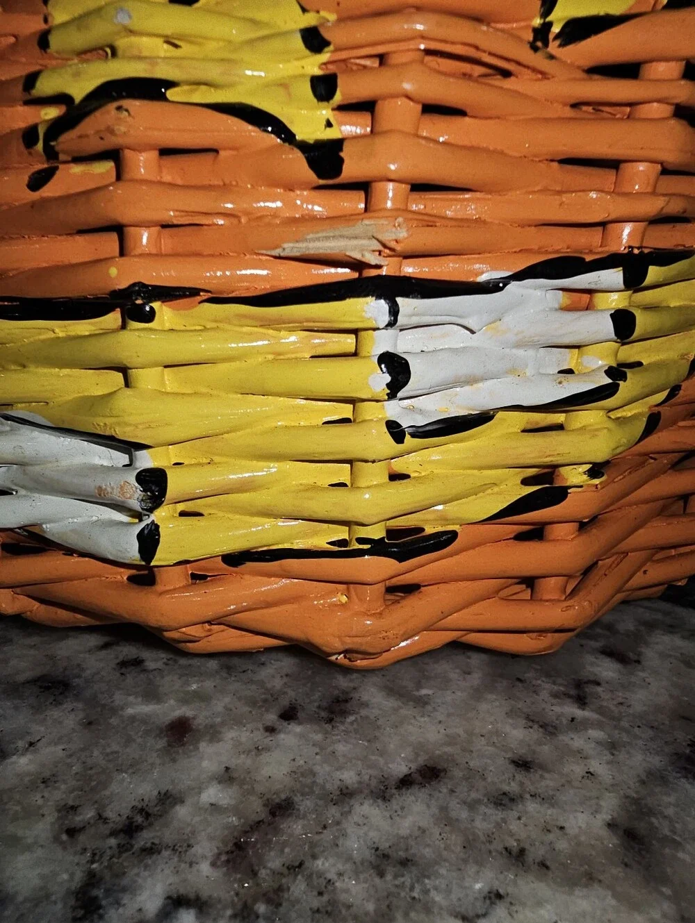 Hand Painted Pumpkin Jack-O-Lantern Basket Spider & Leaves